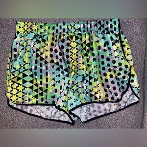 Victoria Sport Blue and Green Geometric Patterned Women's Large Athletic Shorts